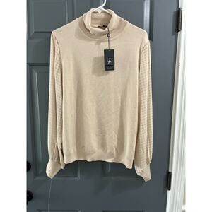 NWT Adrianna Papell Long Sleeve Sweater Womens XL Champagne sheer sleeves